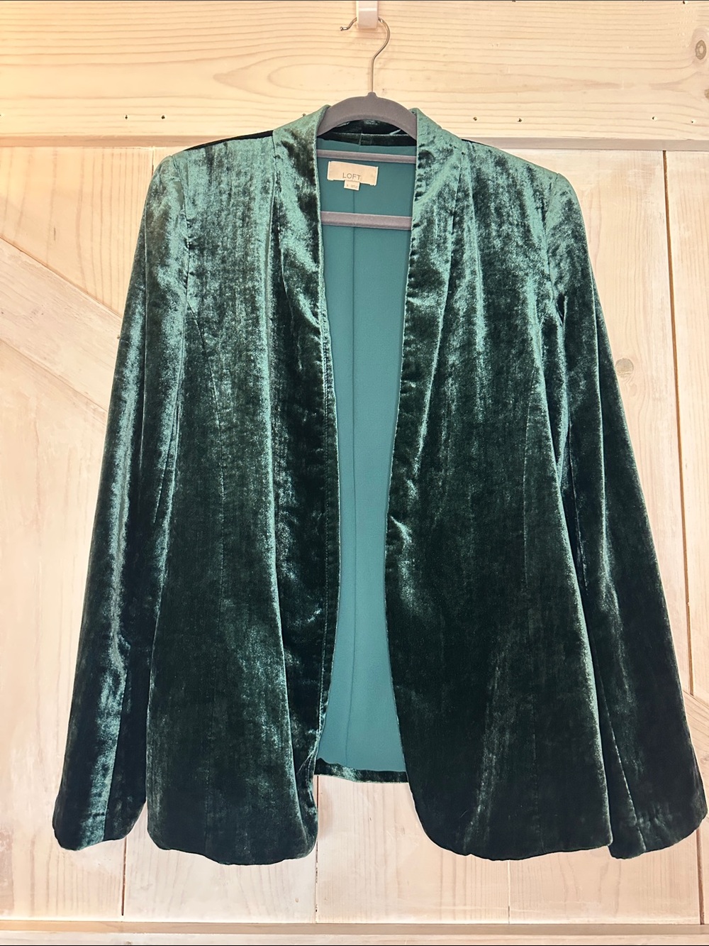 LOFT Dark Emerald Velvet Open Blazer size small